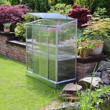 Zahradní skleník ke stěně z polykarbonátu - Hosta - 130x58x140 GRINDI IN THE GARDEN - 5