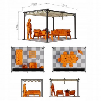 Zahradní terasová pergola - kovová - šedá - Irda II 3x4m GRINDI IN THE GARDEN - 5