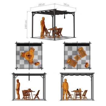 Zahradní terasová pergola - kovová - šedá - Irda I 3x3m GRINDI IN THE GARDEN - 5