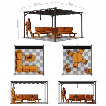 Zahradní terasová pergola - ocelová - šedá - Irda III 4x4m GRINDI IN THE GARDEN - 3