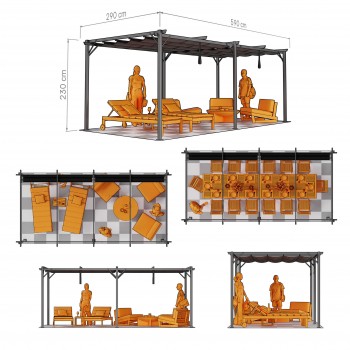 Zahradní terasová pergola - ocelová - šedá - Irda IV 3x6m GRINDI IN THE GARDEN - 4