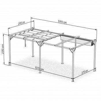 Zahradní terasová pergola - ocelová - šedá - Irda IV 3x6m GRINDI IN THE GARDEN - 3