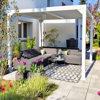 Zahradní terasová pergola - hliníková - bílá - Kea II 3x4m s otvírací střechou GRINDI IN THE GARDEN - 2