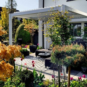 Zahradní terasová pergola - hliníková - bílá - Kea II 3x4m s otvírací střechou GRINDI IN THE GARDEN - 6