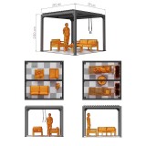 Zahradní terasová pergola - hliníková - šedá - Kea I 3x3m s otvírací střechou GRINDI IN THE GARDEN - 3