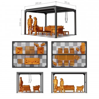 Zahradní terasová pergola - hliníková - bílá - Kea II 3x4m s otvírací střechou GRINDI IN THE GARDEN - 3