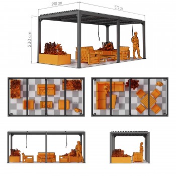 Zahradní terasová pergola - hliníková - šedá - Kea III 6x3m s otvírací střechou GRINDI IN THE GARDEN - 3