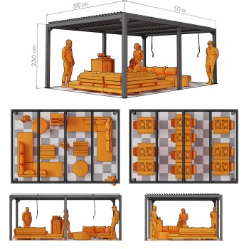 Zahradní terasová pergola - hliníková - bílá - Kea IV 6x4m s otvírací střechou GRINDI IN THE GARDEN - 3