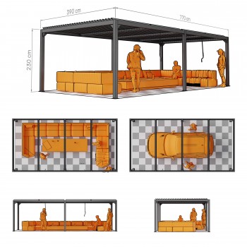 Zahradní terasová pergola - hliníková - šedá - Kea V 8x4m s otvírací střechou GRINDI IN THE GARDEN - 3