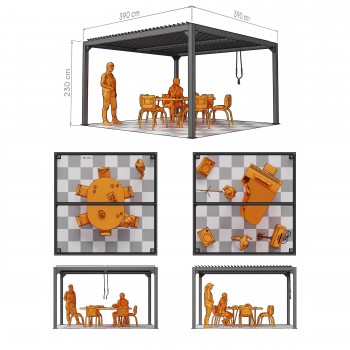 Zahradní terasová pergola - hliníková - šedá - Kea VI 4x4m s otvírací střechou GRINDI IN THE GARDEN - 3