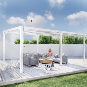 Zahradní terasová pergola - hliníková - bílá - Kea IV 6x4m s otvírací střechou GRINDI IN THE GARDEN - 4