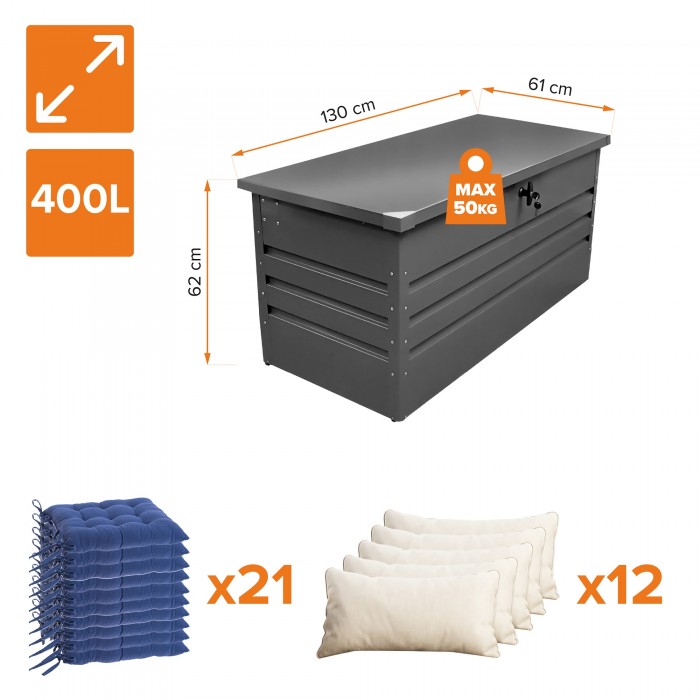 Zahradní kovový box - 400l - 130x61x62 - Orto GRINDI IN THE GARDEN - 3