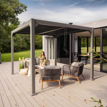 Zahradní terasová pergola - hliníková - šedá - Kea II 3x4m s otvírací střechou GRINDI IN THE GARDEN - 9