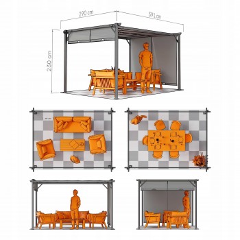 Zahradní terasová pergola - ocelová - béžová - Delos II 2,9x3,9m GRINDI IN THE GARDEN - 4