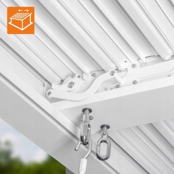 Zahradní terasová pergola ke zdi - hliníková - bílá - Kea VII 4x3m s otvírací střechou GRINDI IN THE GARDEN - 8