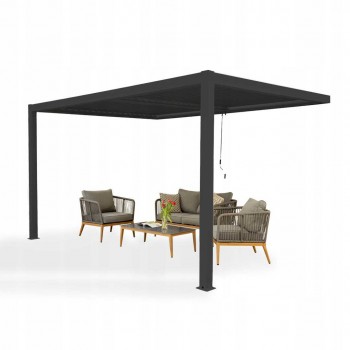 Zahradní terasová pergola ke zdi - hliníková - šedá - Kea VII 4x3m s otvírací střechou GRINDI IN THE GARDEN - 2