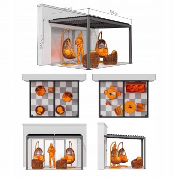 Zahradní terasová pergola ke zdi - hliníková - šedá - Kea VII 4x3m s otvírací střechou GRINDI IN THE GARDEN - 4