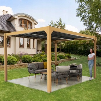 Zahradní terasová pergola - hliníková - imitace dřeva - Kea II 3x4m s otvírací střechou GRINDI IN THE GARDEN - 6