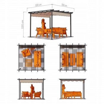 Zahradní terasová pergola - kovová - béžová - Milos I 3x3m GRINDI IN THE GARDEN - 7