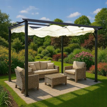 Zahradní terasová pergola - kovová - béžová - Milos I 3x3m GRINDI IN THE GARDEN - 10