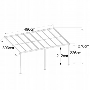 Terasová pergola ke zdi - hliníková - šedá - Nea III 5x3m GRINDI - 3