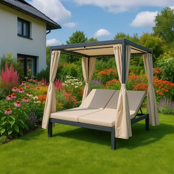 Zahradní pergola - lehátko se stříškou - šedá - Kayan I - 207x147x205 GRINDI - 1