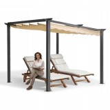 Zahradní terasová pergola - hliníková - béžová - Keros 3x3m GRINDI IN THE GARDEN - 3