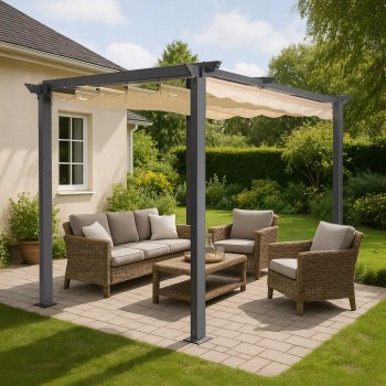 Zahradní terasová pergola - hliníková - béžová - Keros 3x3m GRINDI IN THE GARDEN - 6