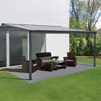 Terasová pergola ke zdi - hliníková - šedá - Nea I 3,1x3m GRINDI IN THE GARDEN - 1