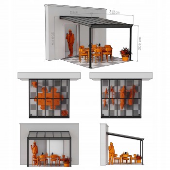 Terasová pergola ke zdi - hliníková - šedá - Nea I 3,1x3m GRINDI IN THE GARDEN - 4