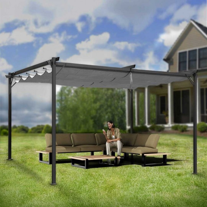 Zahradní terasová pergola - ocelová - šedá - Irda III 4x4m GRINDI IN THE GARDEN - 5