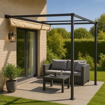 Terasová pergola ke zdi - kovová - béžová - Siros 3x4m GRINDI IN THE GARDEN - 4