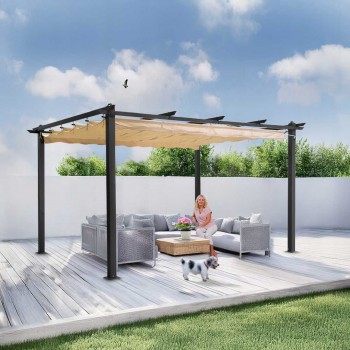 Zahradní terasová pergola - hliníková - béžová - Milos II 3x4m GRINDI IN THE GARDEN - 4