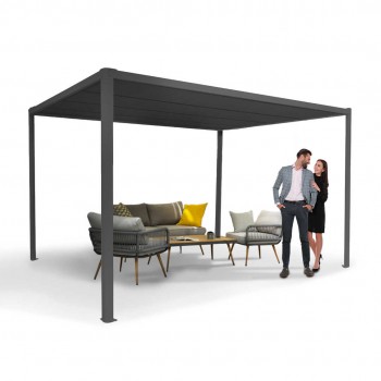 Zahradní terasová pergola - hliníková - šedá - Paros I 3x4m s elektricky otvíranou střechou GRINDI IN THE GARDEN - 2