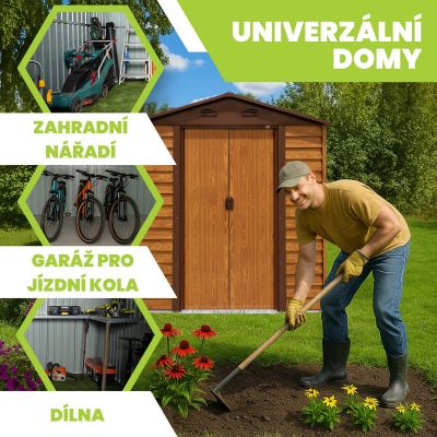 Zahradní domek na nářadí - kovový - imitace dřeva - Arbor II - 195x236x209 GRINDI IN THE GARDEN - 3