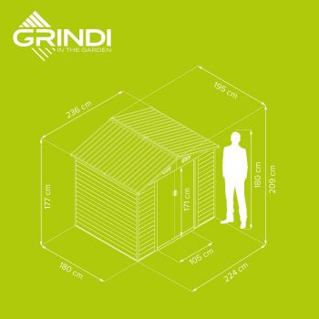 Zahradní domek na nářadí - kovový - imitace dřeva - Arbor II - 195x236x209 GRINDI IN THE GARDEN - 5