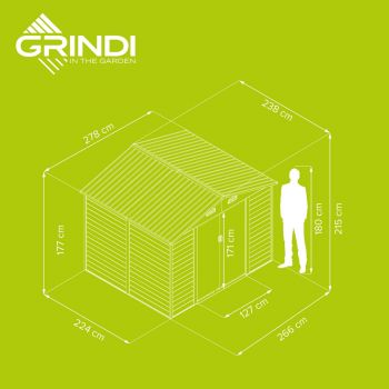 Zahradní domek na nářadí - kovový - imitace dřeva - Arbor III - 238x278x215cm GRINDI IN THE GARDEN - 5