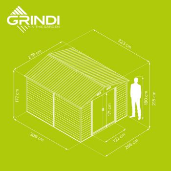 Zahradní domek na nářadí - kovový - imitace dřeva - Arbor IV - 323x278x215 GRINDI IN THE GARDEN - 5