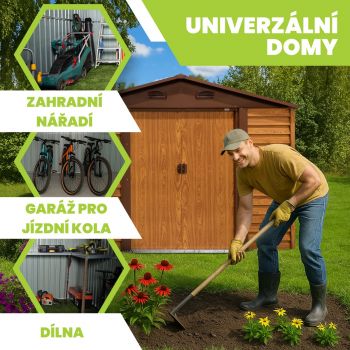Zahradní domek na nářadí - kovový - imitace dřeva - Arbor V - 366x321x220 GRINDI IN THE GARDEN - 4
