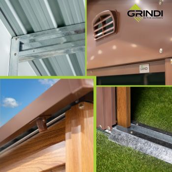 Zahradní domek na nářadí - kovový - imitace dřeva - Arbor V - 366x321x220 GRINDI IN THE GARDEN - 6