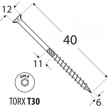 Tesařské vruty se zapuštěnou hlavou 6mm TORX - CS DMX - 36