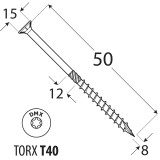 Tesařské vruty se zapuštěnou hlavou 8mm TORX - CS DMX - 40