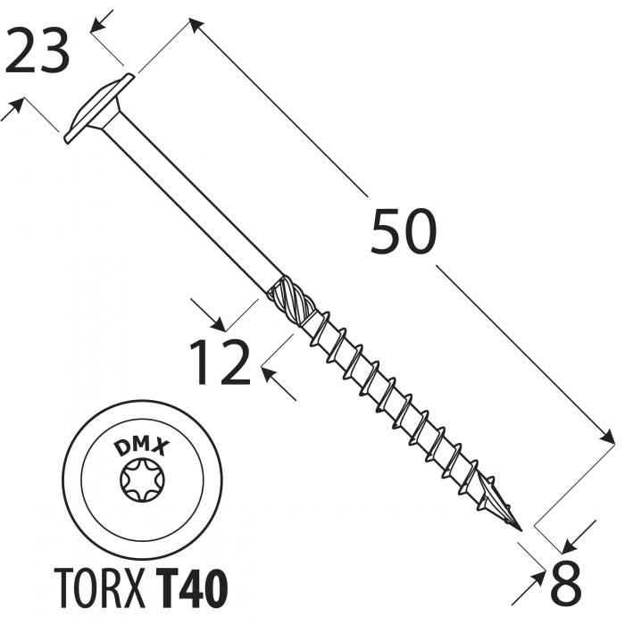 Tesařský šroub s talířovou hlavou 8mm - CT - karton DMX - 12