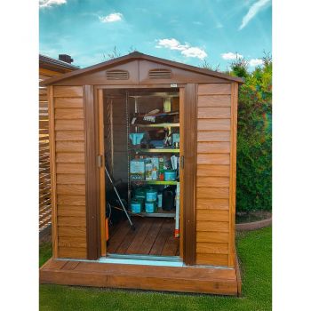 Zahradní domek na nářadí - kovový - imitace dřeva - Arbor I - 152x193x203 GRINDI IN THE GARDEN - 13