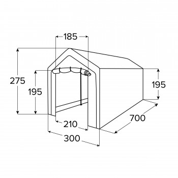 Garážový stan - PE 300x700x274 - šedý - NG 3