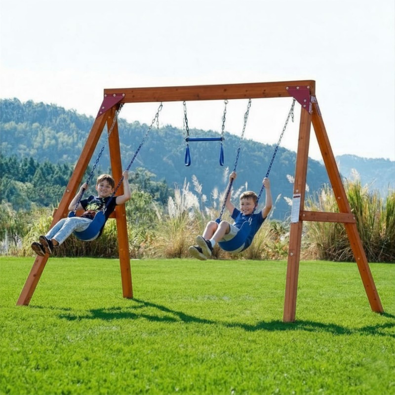 Plac zabaw ogrodowy dla dzieci huśtawka drewniana 3 osobowa Funland I GRINDI - 2