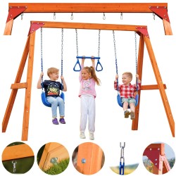 Plac zabaw ogrodowy dla dzieci huśtawka drewniana 3 osobowa Funland I GRINDI - 1