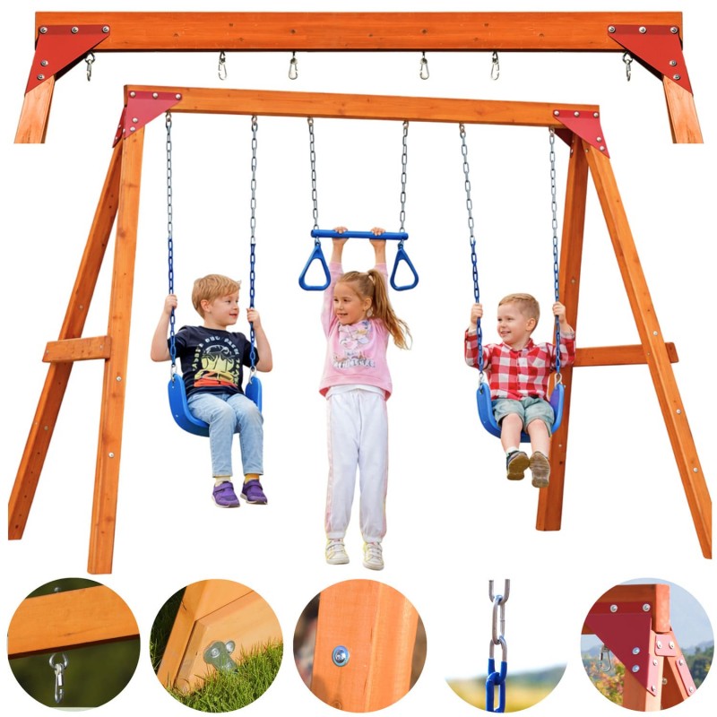 Plac zabaw ogrodowy dla dzieci huśtawka drewniana 3 osobowa Funland I GRINDI - 1