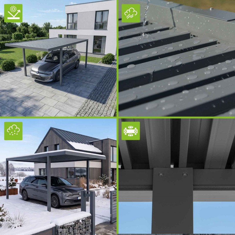 Dvougarážová přístřeška s hliníkovou střechou – SAMOS II 500x600x230 antracit