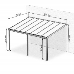 Terasová pergola ke zdi - hliníková - šedá - Nea II 4,3x3m